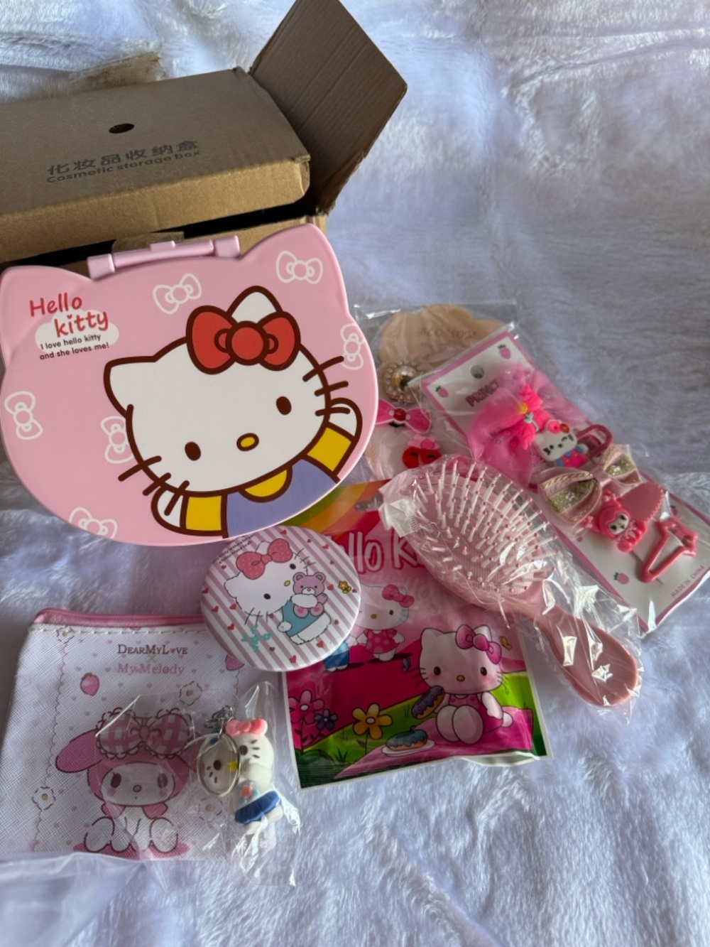 Hello Kitty Pink Kids Vanity Case with Matching Hair Brush & Accessories
